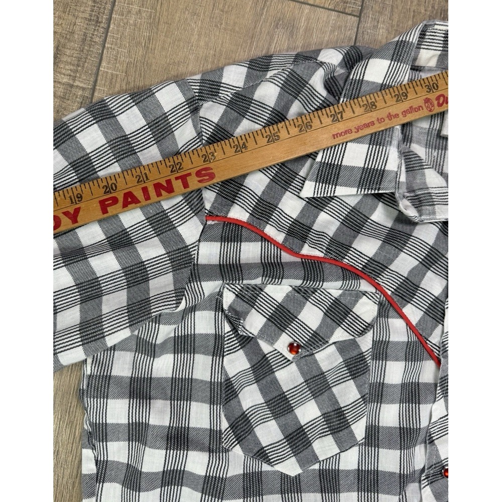 Vintage 1970s Circle T Red Piping Pearl Snap Plaid Western Shirt Mens L - Picture 12 of 12